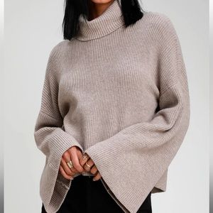 Lulu’s - Fireside Chats Taupe Knit Turtleneck Sweater - M